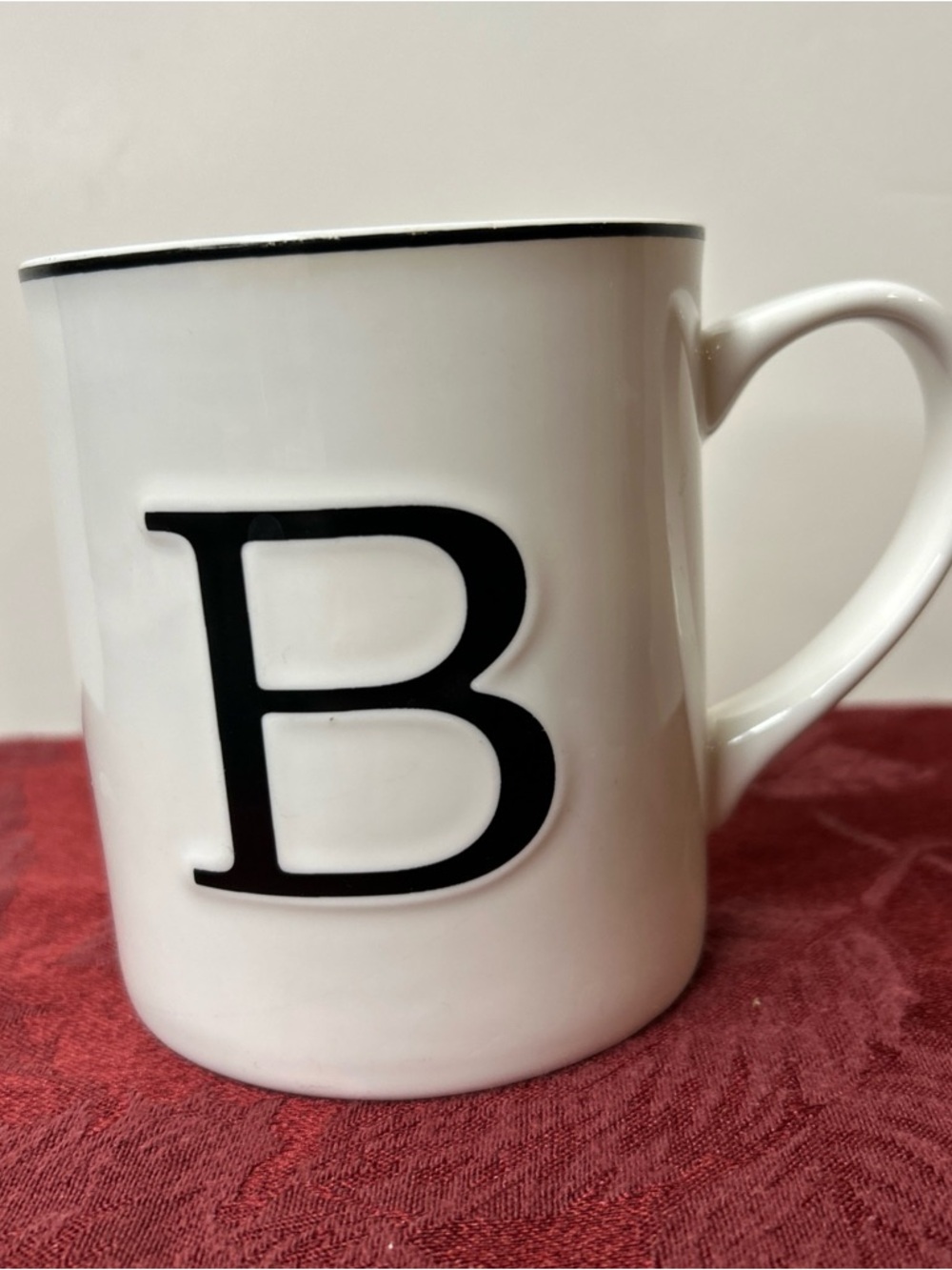 Williams Sonoma White Ceramic Mug Cup with Black 'B' Accent